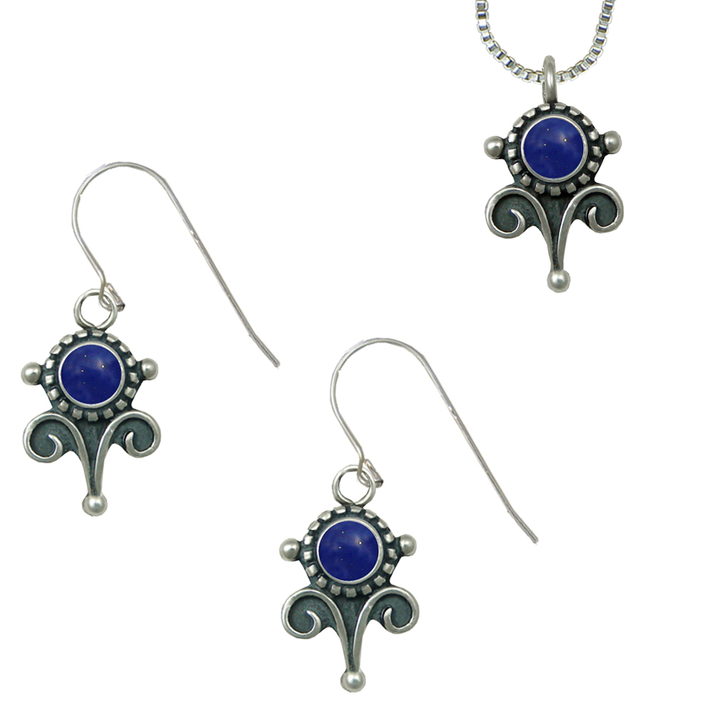 Sterling Silver Necklace Earrings Set Lapis Lazuli